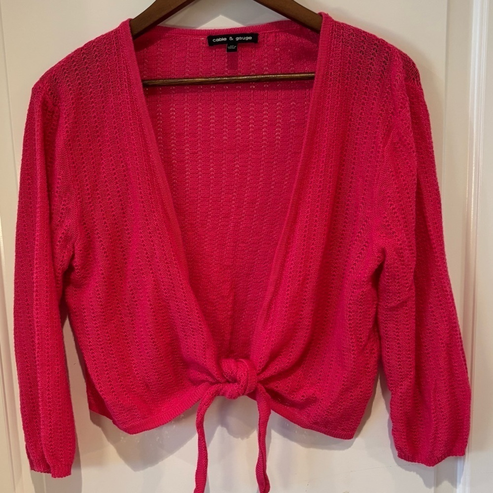 Cable & Gauge Pink Open Knit Tie Front Cardigan Sz XL
